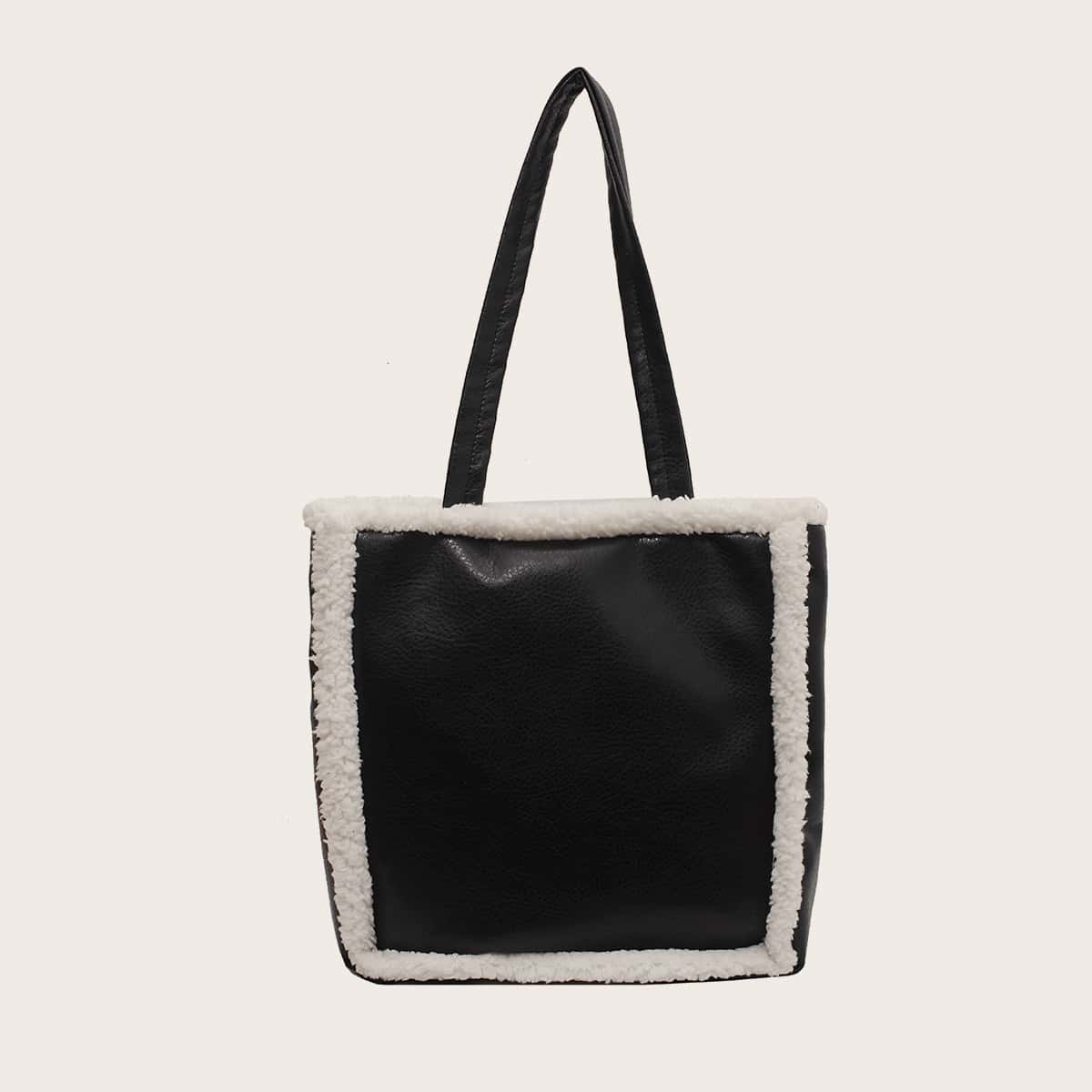 Image of Contrast Faux Fur Tote Bag
