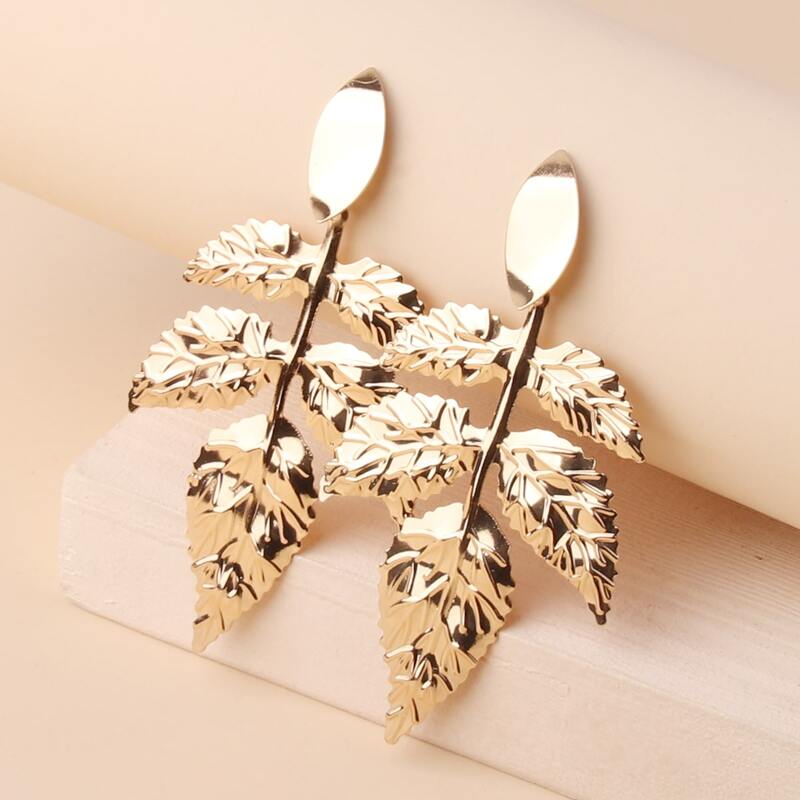 

Metal Leaf Drop Earrings, Gold