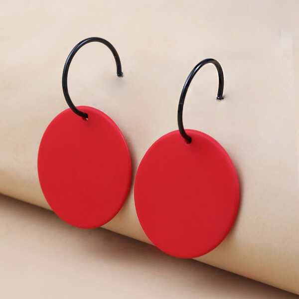 

Round Charm Drop Earrings, Red
