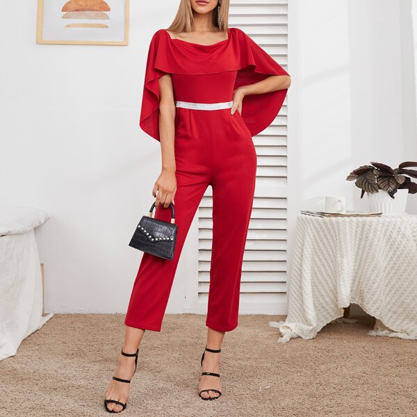 

Cowl Neck Zip Back Jumpsuit, Rose red