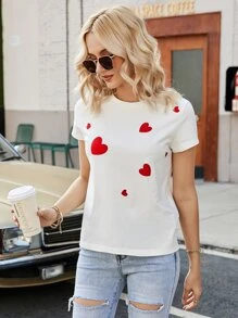 SHEIN Unity Áo thun cổ tròn in hình trái tim - trắng - Xem 5