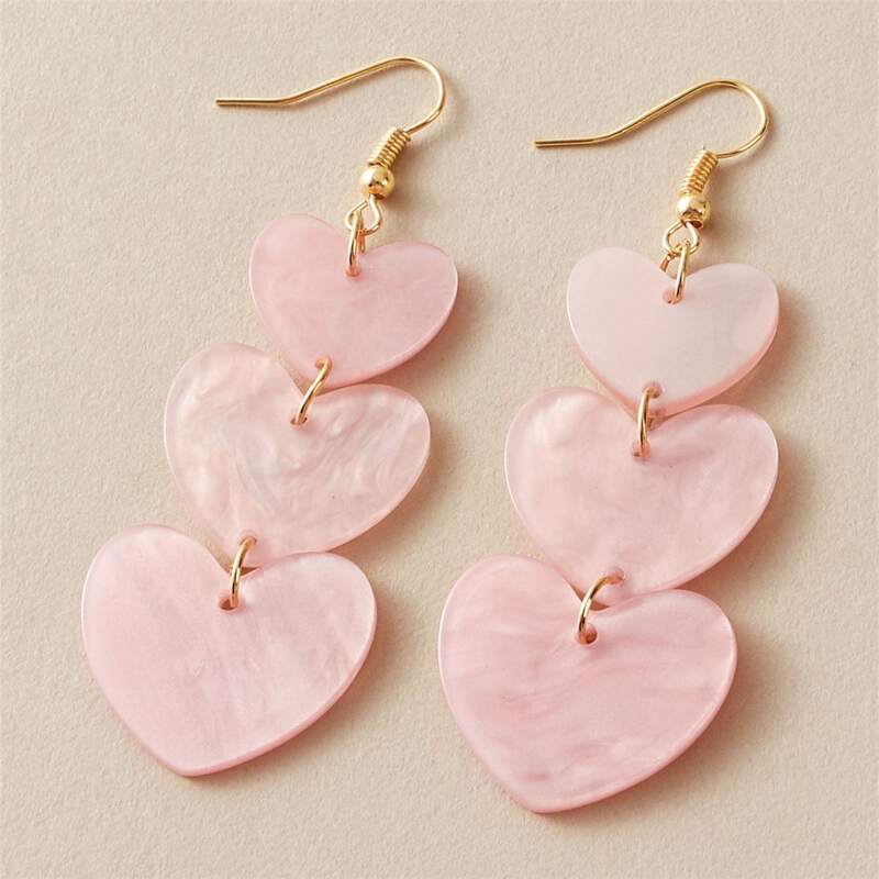 

Triple Heart Drop Earrings, Pink