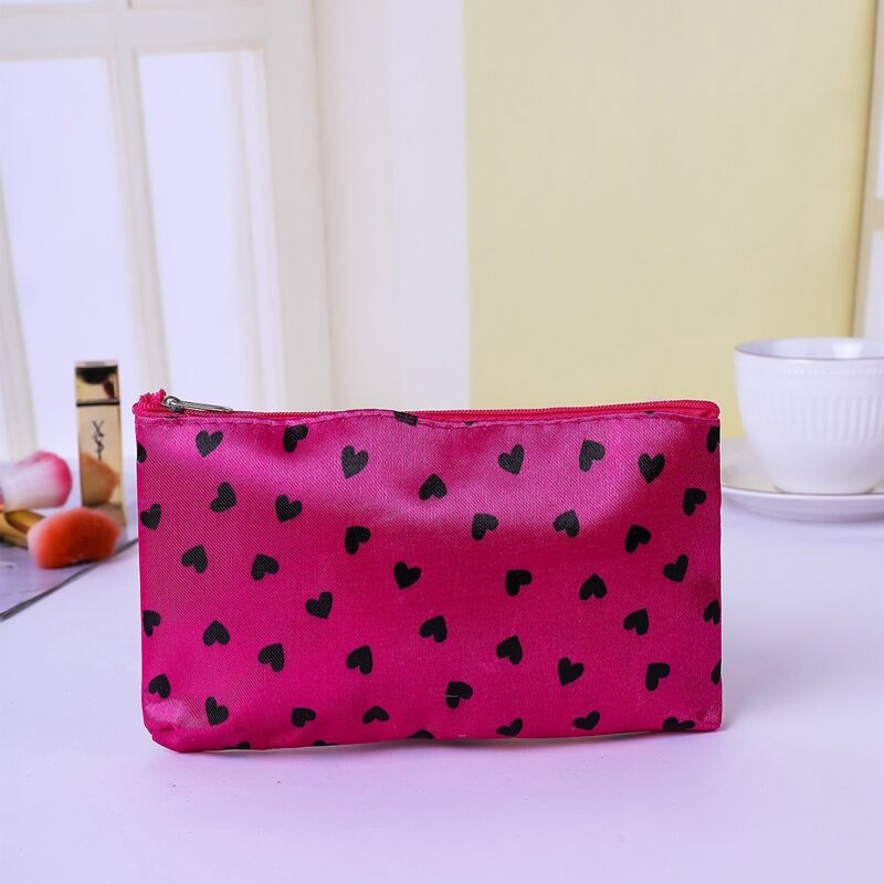 

Heart Pattern Zipper Makeup Bag, Hot pink