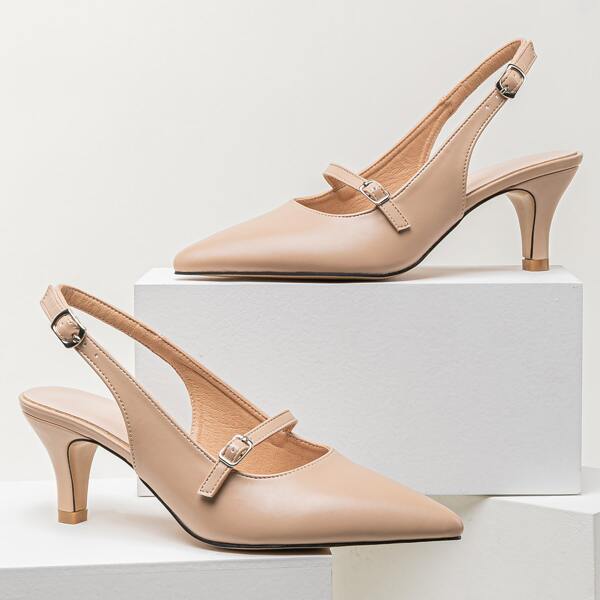 

Buckle Decor Slingback Sculptural Heels, Apricot