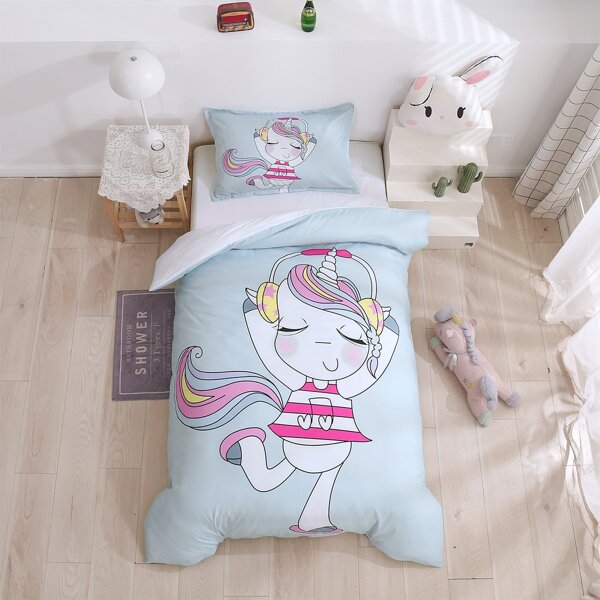 

Kids Unicorn Print Duvet Cover Set Without Filler, Multicolor