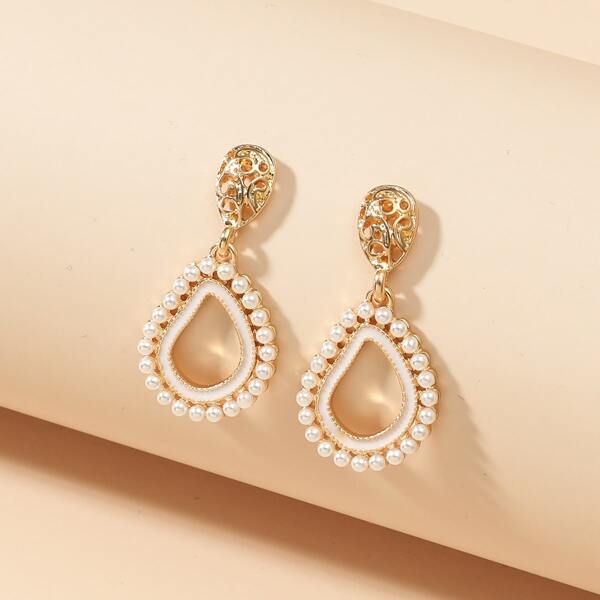 

Faux Pearl Decor Drop Earrings, Gold