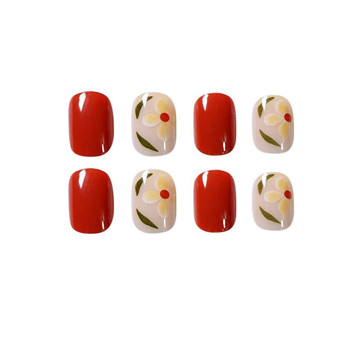

24pcs Floral Fake Nail, Red