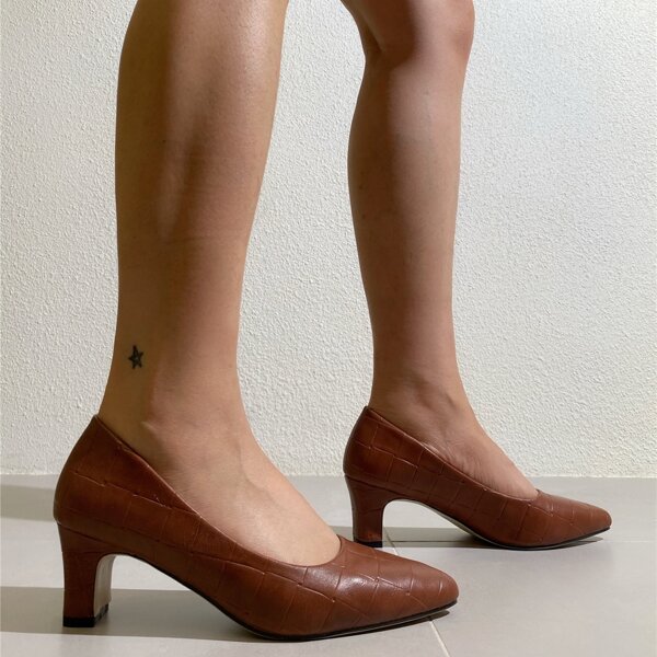 

Braided Embossed Chunky Court Heels, Brown