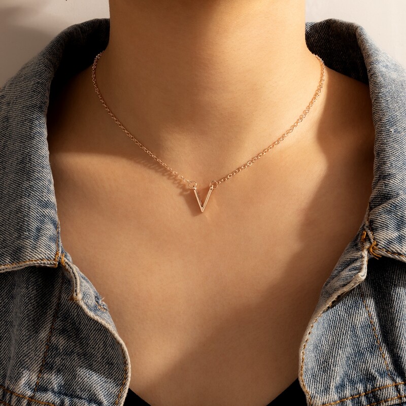 

1pc V Bar Chain Necklace, Rose gold