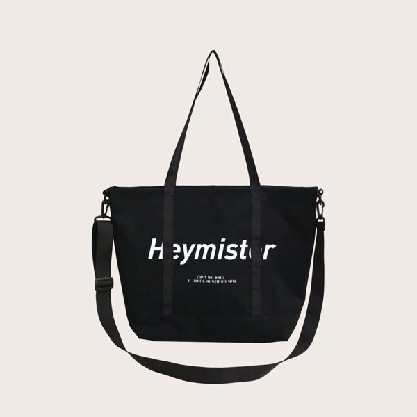 

Men Letter Graphic Tote Bag, Black