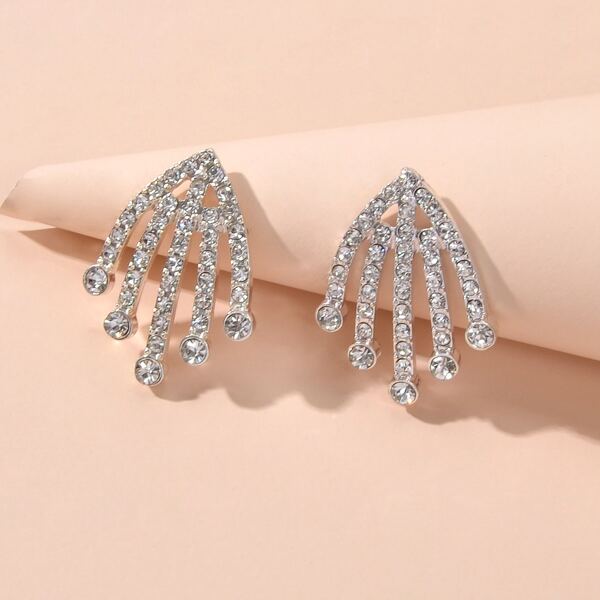 

Rhinestone Decor Earrings, Silver