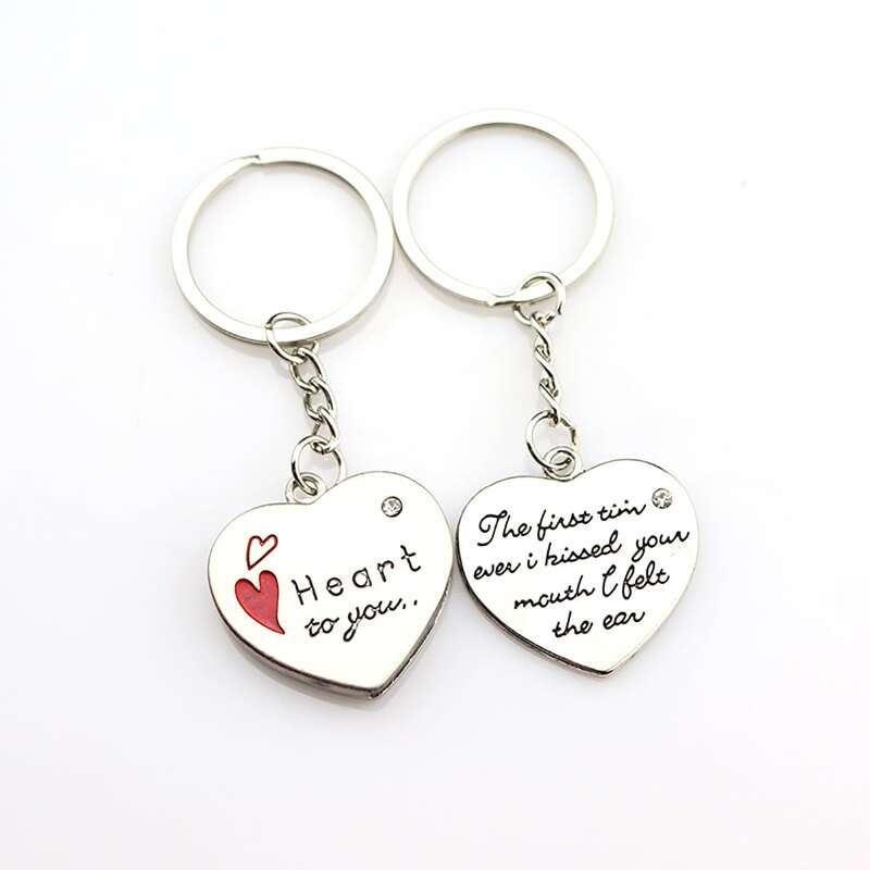 

2pcs Slogan Heart Keychain, Silver