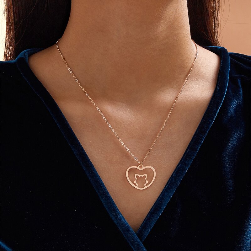 

1pc Open Heart Chain Necklace, Rose gold