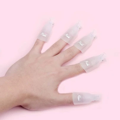 5个透明卸甲夹，塑料材质，可重复使用，用于卸除亚克力美甲凝胶指甲油，可卸除UV凝胶指甲油，卸甲包工具，美甲用品。
