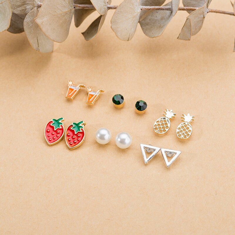 

6pairs Fruit Stud Earrings, Multicolor