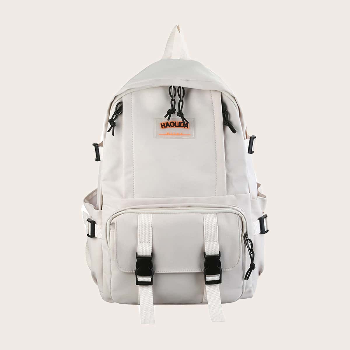 

Guys Letter Patch Buckle Design Backpack, Beige
