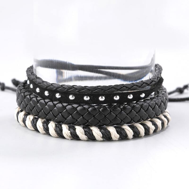 

3pcs Guys PU Leather Braided Bracelet, Multicolor
