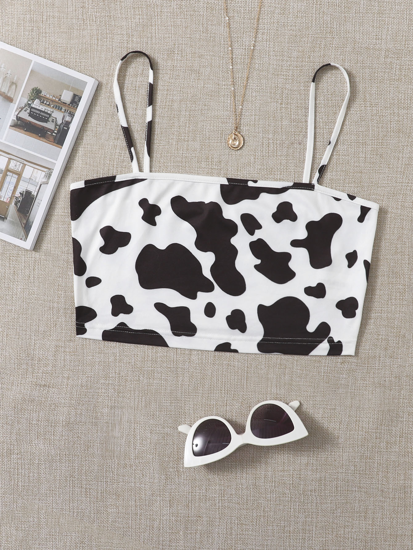 Cow Print Cami Crop Top thumbnail