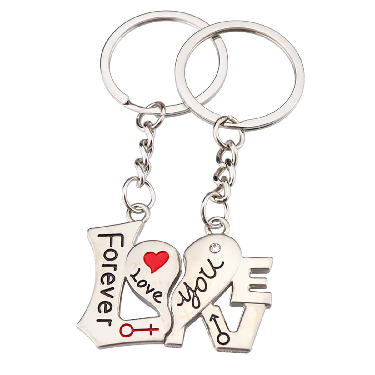 

2pcs Couple Heart Keychain, Silver