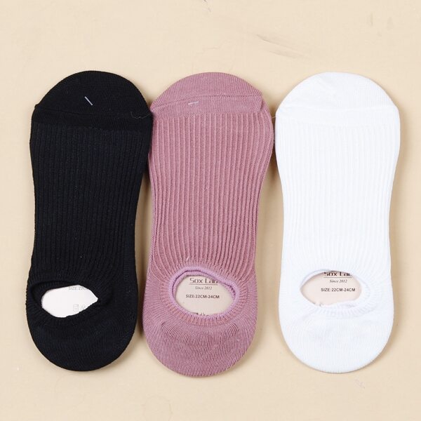 

3pairs Solid Ribbed Socks, Multicolor