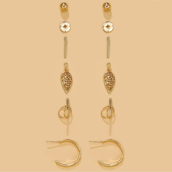 

6pairs Leaf Charm Earrings, Gold
