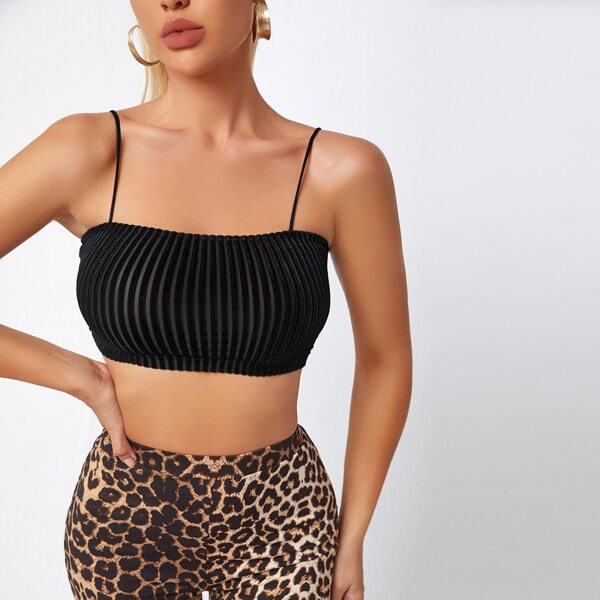 

Solid Velvet Slim Cami Crop Top, Black