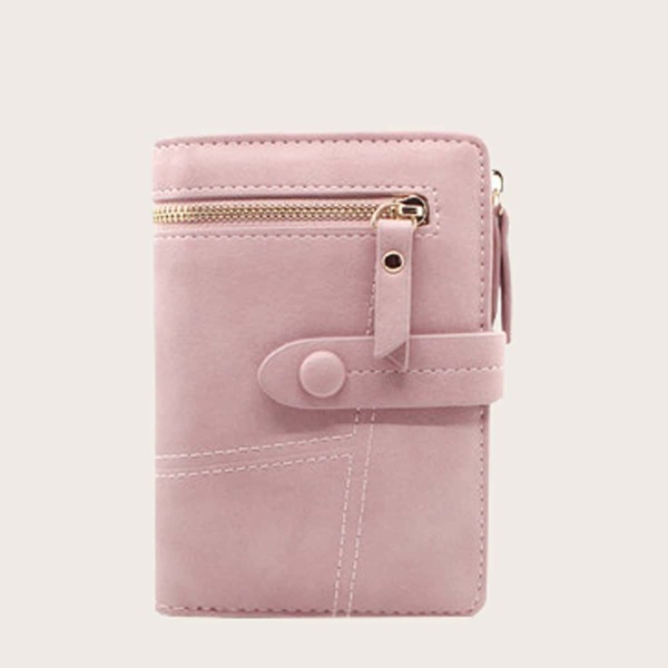 

Snap Button Zip Decor Fold Over Purse, Pink