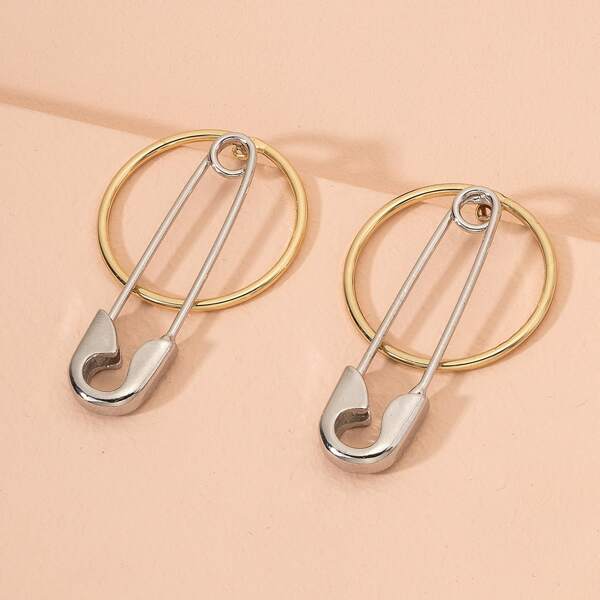 

Safety Pin Decor Round Design Stud Earrings, Multicolor