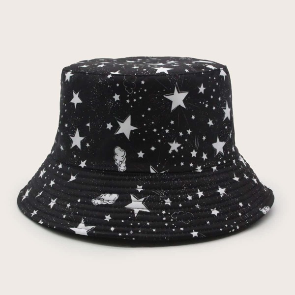 

Star Pattern Bucket Hat, Black and white
