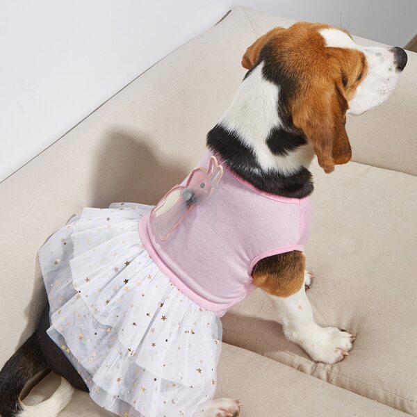 

Rabbit Patched Contrast Mesh Pet Dress, Pink