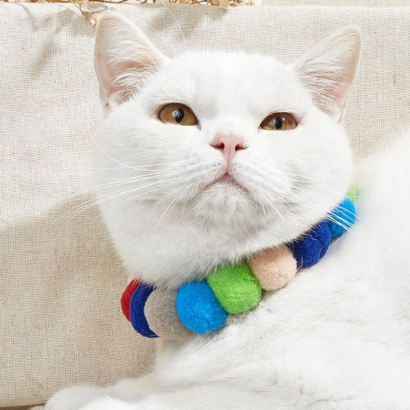 

Colorful Pom Pom Beaded Pet Necklace, Multicolor