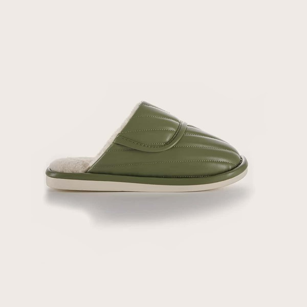 

Stitch Detail Faux Fur Lined Slippers, Green