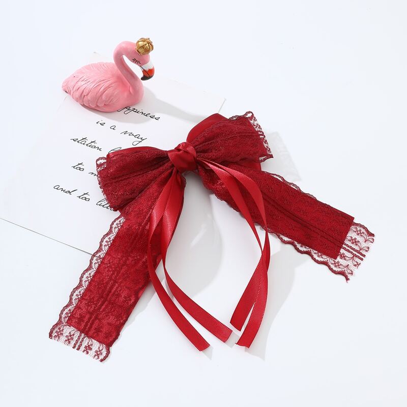 

Lace Bow Hair Clip, Rose red