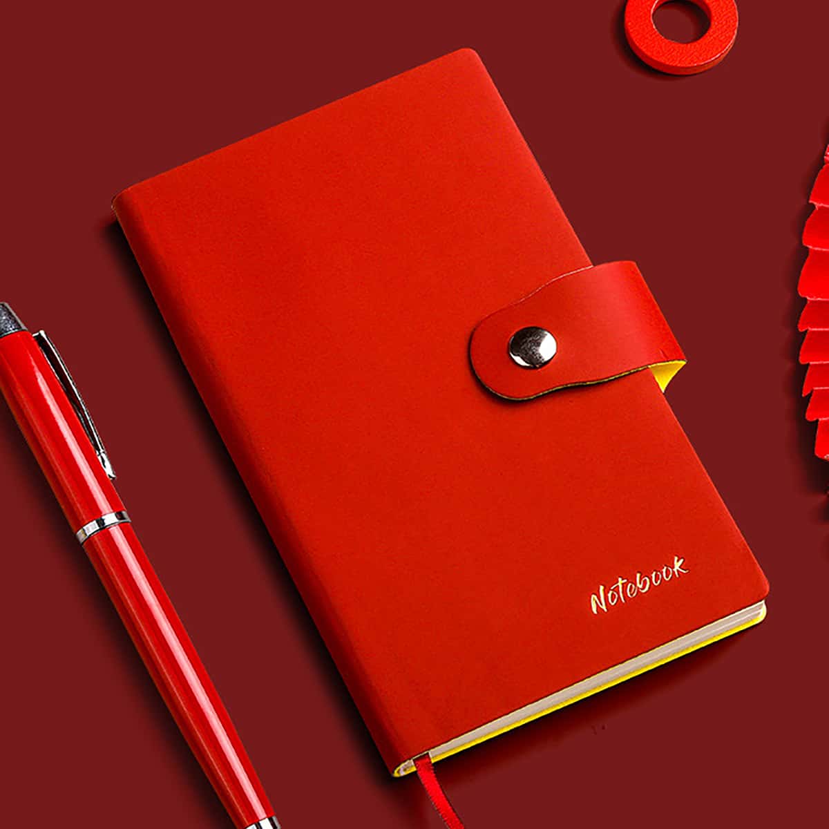 

1pc PU Cover Button Notebook, Red