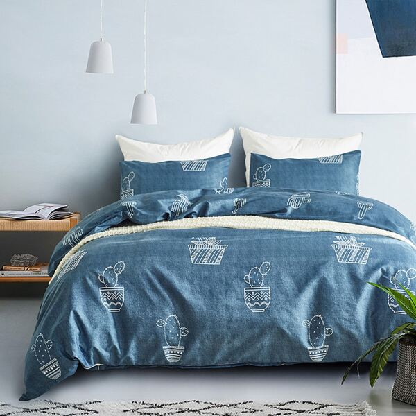 

Cactus Print Duvet Cover Set Without Filler, Blue