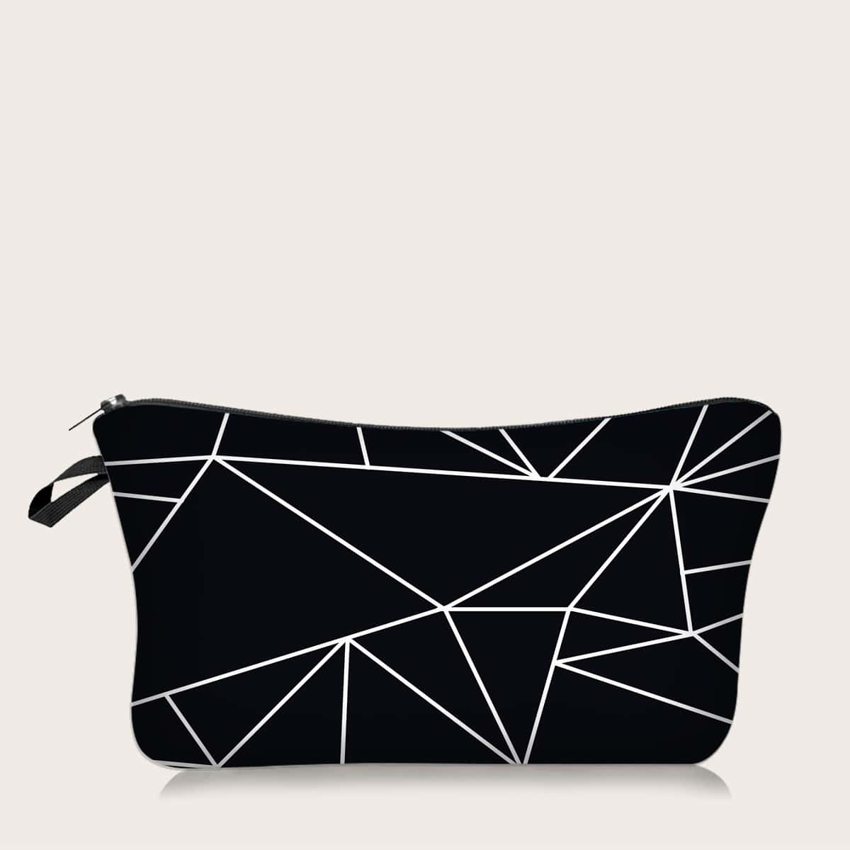 

Geometric Pattern Makeup Bag, Black