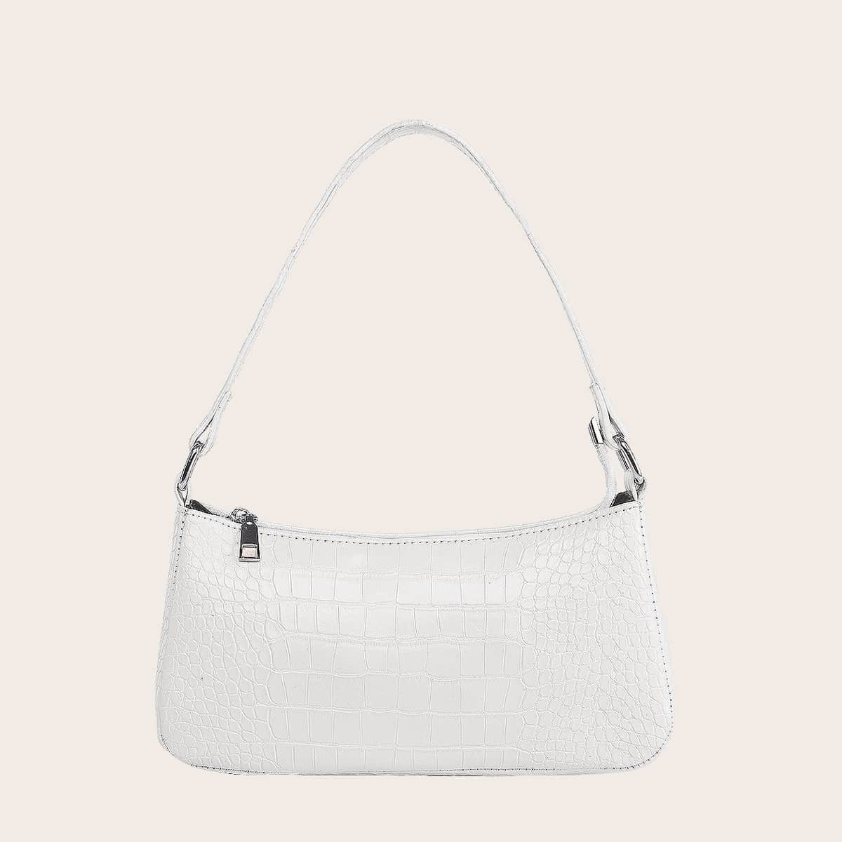 

Croc Embossed Baguette Bag, White