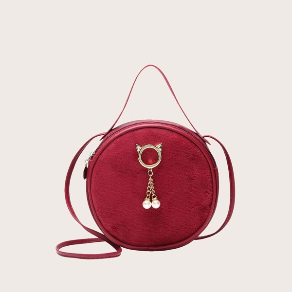 

Girls Faux Pearl Decor Satchel Bag, Red