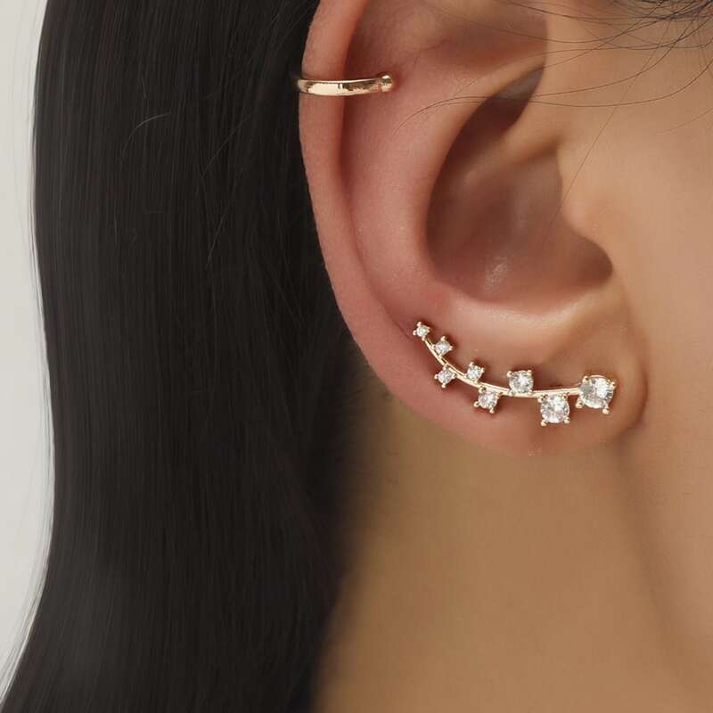 

2pcs Rhinestone Earring Set, Gold