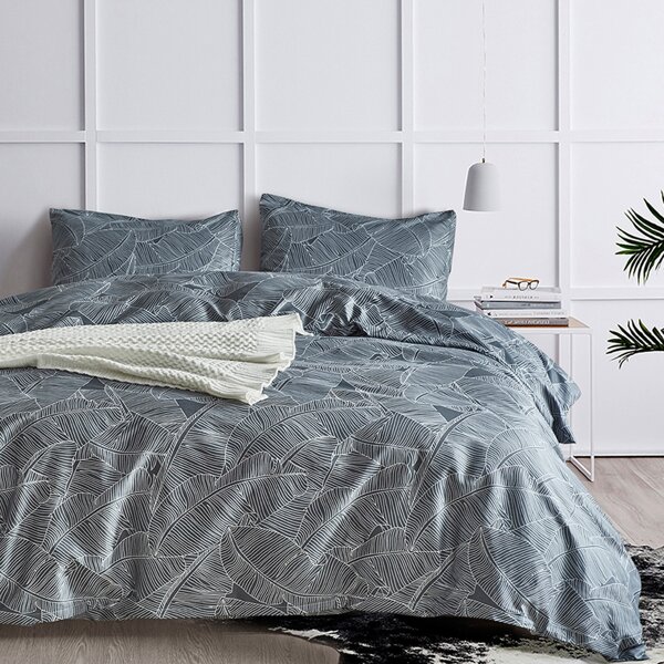 

Leaf Overlay Print Duvet Cover Set Without Filler, Grey