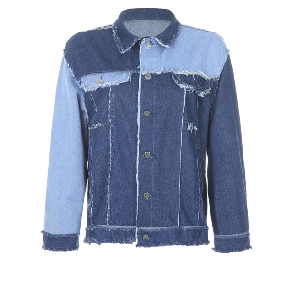 

Men Color-block Raw Trim Denim Jacket, Medium wash