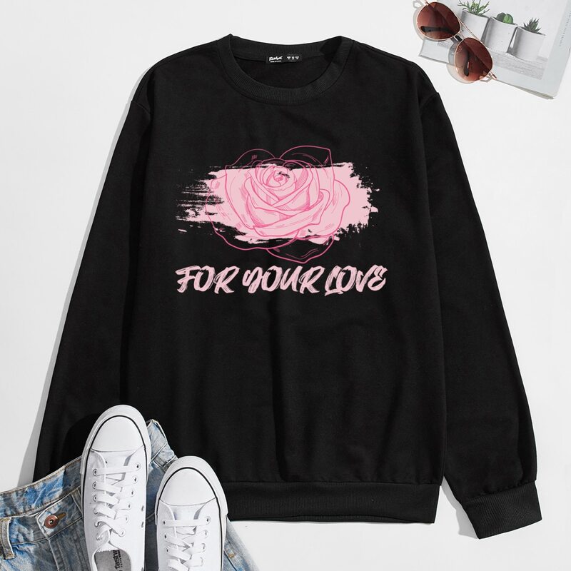 

Guys Rose & Letter Graphic Sweatshirt, Black