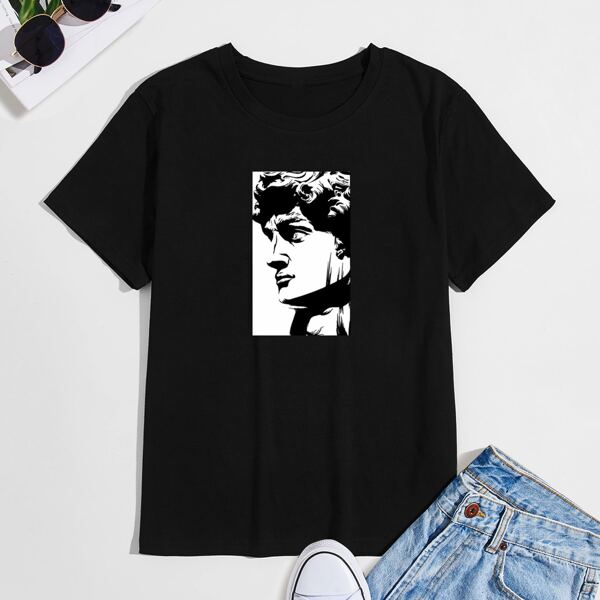 

Men Sculpture Print Round Neck Tee, Black