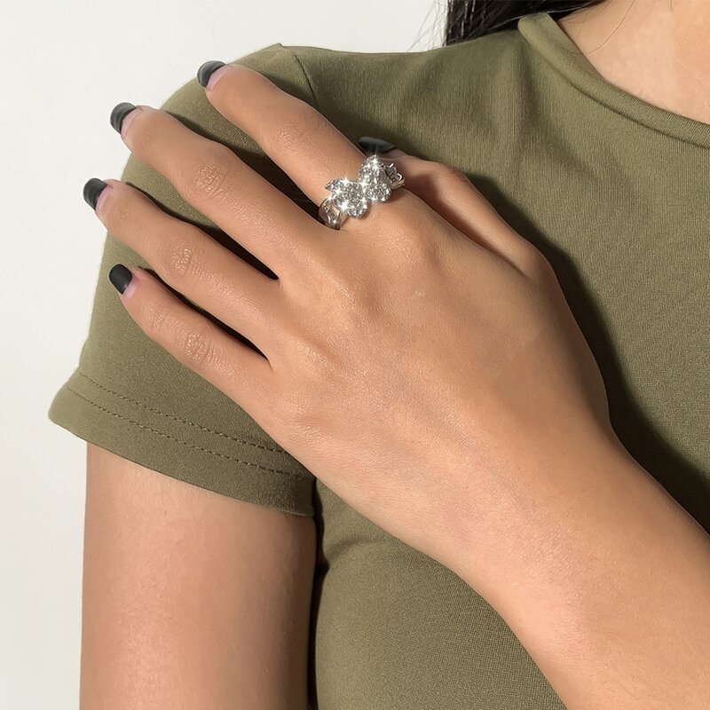 

1pc Rhinestone Butterfly Ring, Silver
