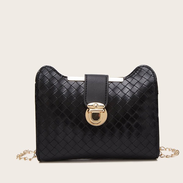 

Braided Design Push Lock Chain Bag, Black
