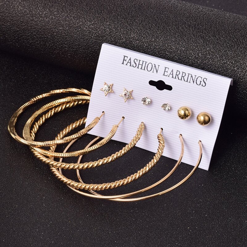 

6pairs Minimalist Earring Set, Gold