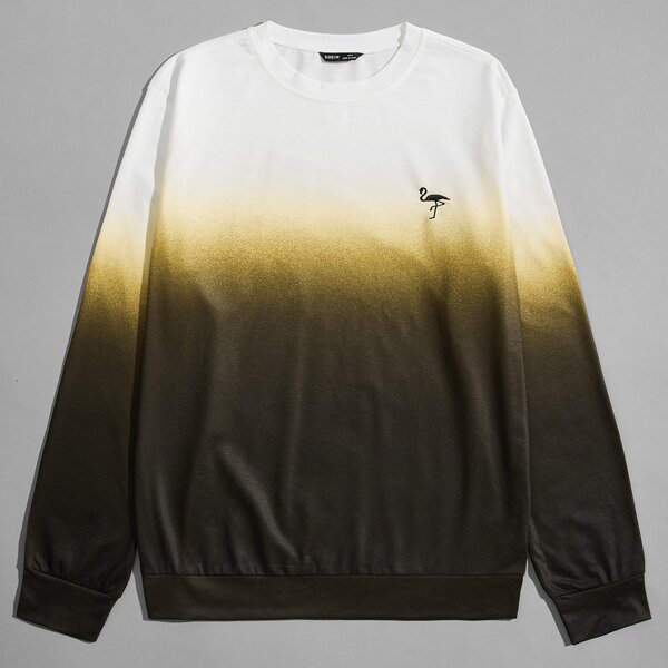 

Men Embroidery Flamingo Ombre Pullover, Multicolor