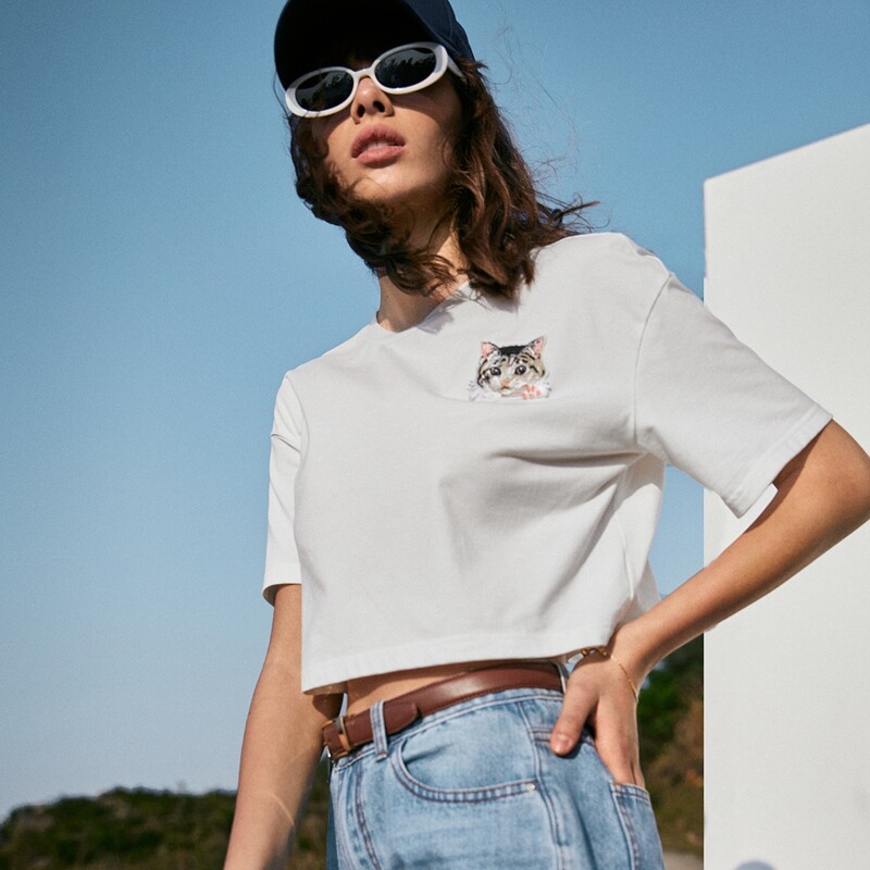 

Cat Patch Crop Tee, White