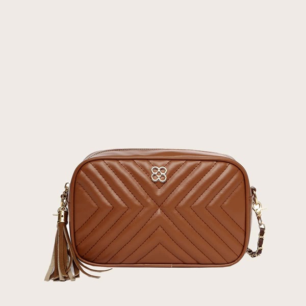 

Tassel Charm Stitch Detail Crossbody Bag, Brown