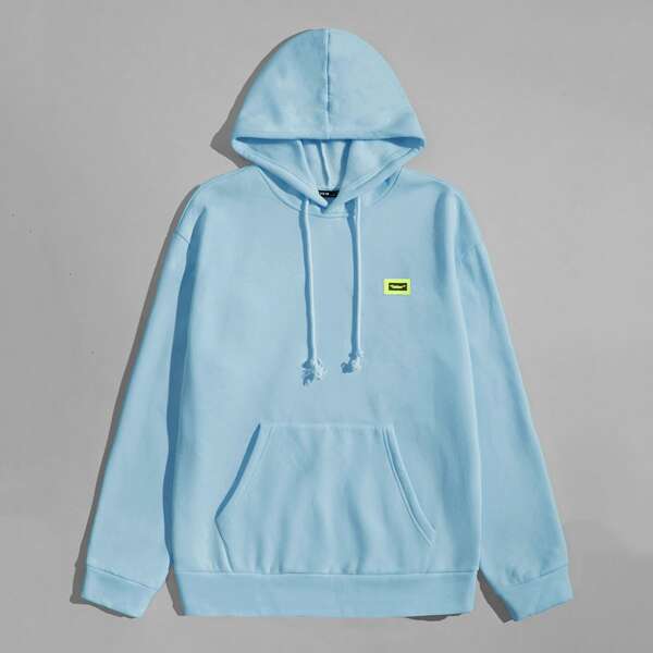 

Men Patched Detail Pocket Front Hoodie, Baby blue